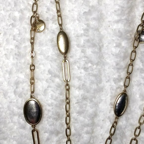 Chico's Two Strand Long Layered Gold Tone Brushed Silver Tone Inset Beads 35" - Picture 6 of 7